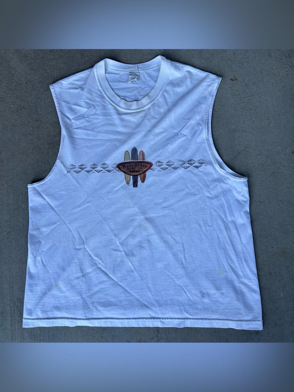 2000s Alstyle Wave Rider Surf Y2K Hawaii White Graphic Sleeveless Tank Top XL